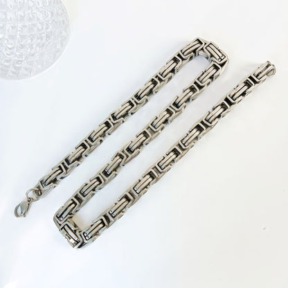 Handmade Geometric Hip-Hop Necklace In Steel Color With Byzantine Chain, 304 Stainless Steel, Unisex