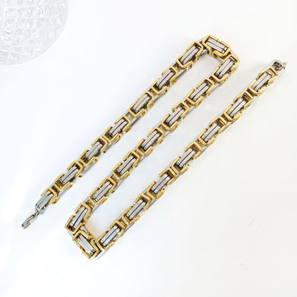 Handmade Geometric Hip-Hop Necklace In Steel Color With Byzantine Chain, 304 Stainless Steel, Unisex