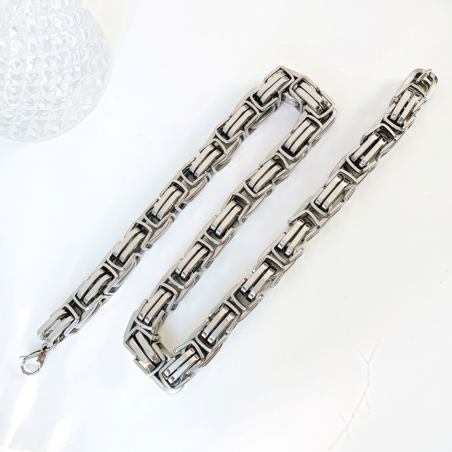 Handmade Geometric Hip-Hop Necklace In Steel Color With Byzantine Chain, 304 Stainless Steel, Unisex