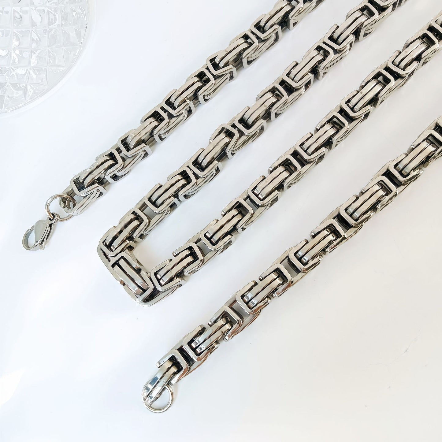 Handmade Geometric Hip-Hop Necklace In Steel Color With Byzantine Chain, 304 Stainless Steel, Unisex
