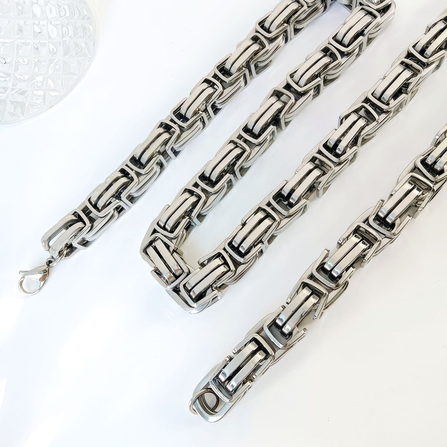 Handmade Geometric Hip-Hop Necklace In Steel Color With Byzantine Chain, 304 Stainless Steel, Unisex