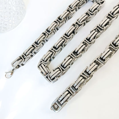 Handmade Geometric Hip-Hop Necklace In Steel Color With Byzantine Chain, 304 Stainless Steel, Unisex
