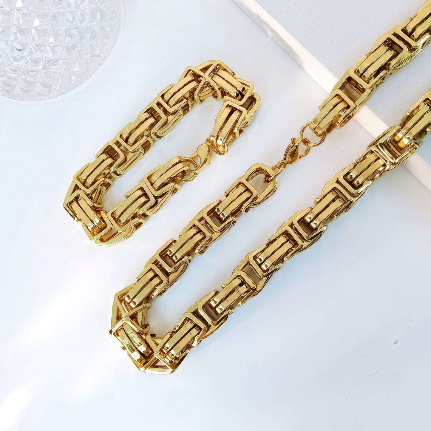 Handmade Geometric Hip-Hop Necklace In Steel Color With Byzantine Chain, 304 Stainless Steel, Unisex