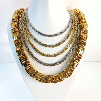 Handmade Geometric Hip-Hop Necklace In Steel Color With Byzantine Chain, 304 Stainless Steel, Unisex