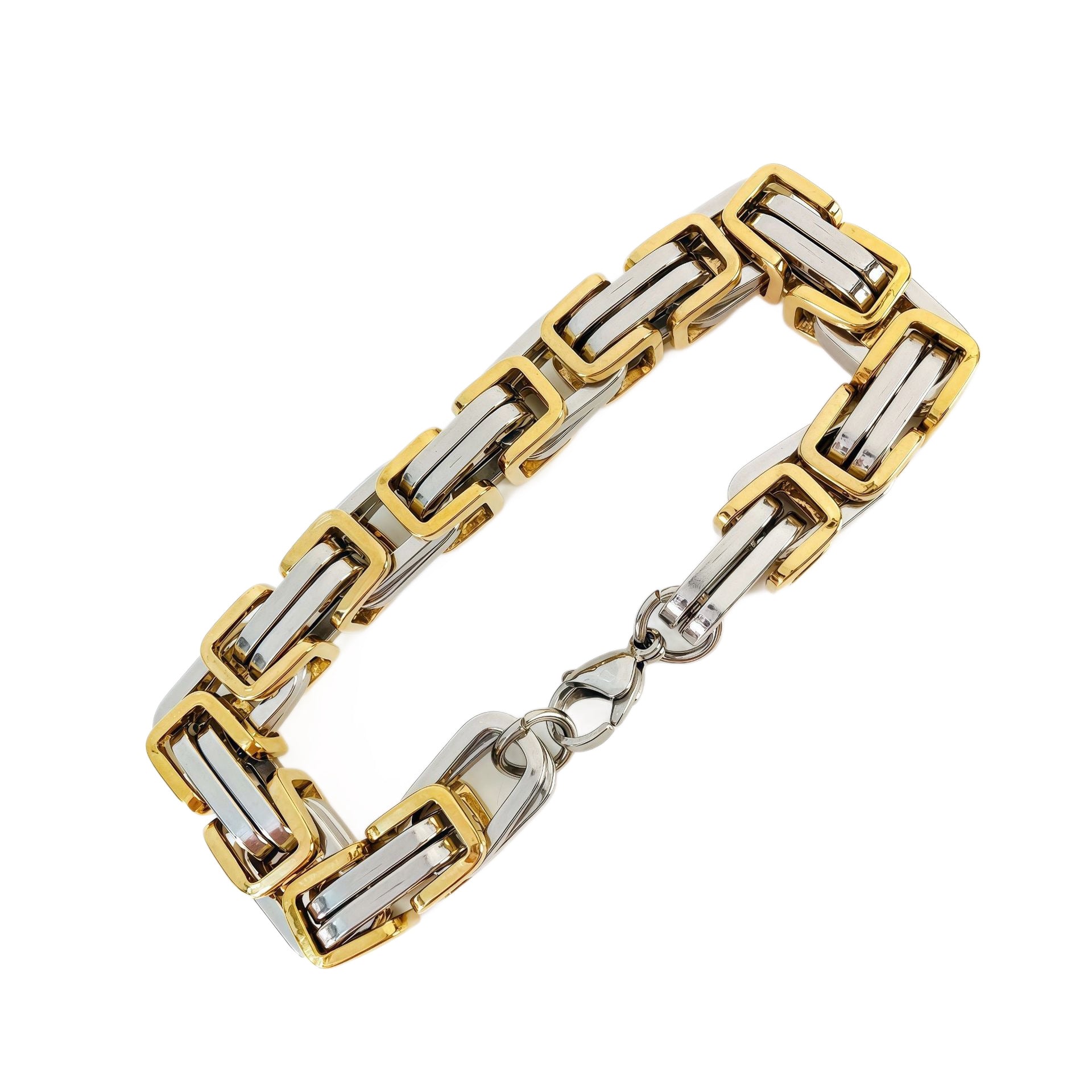 Handmade Geometric Hip-Hop Necklace In Steel Color With Byzantine Chain, 304 Stainless Steel, Unisex