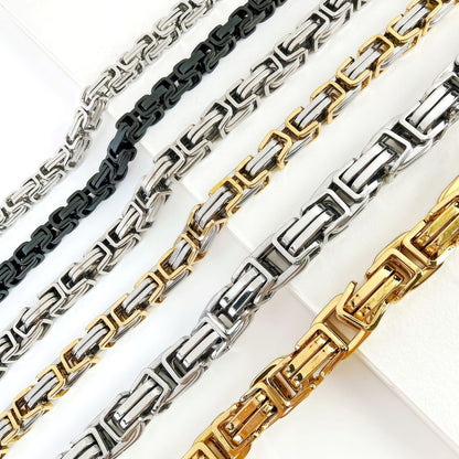 Handmade Geometric Hip-Hop Necklace In Steel Color With Byzantine Chain, 304 Stainless Steel, Unisex