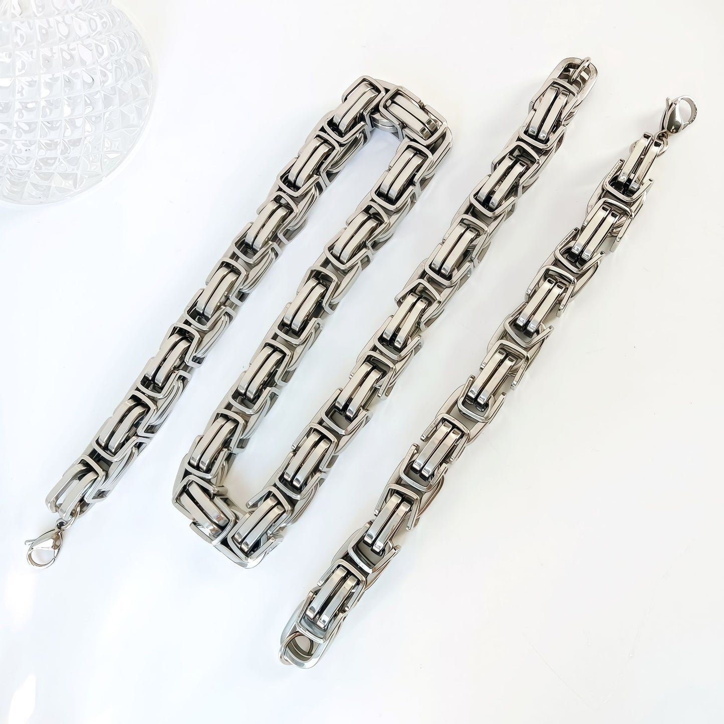 Handmade Geometric Hip-Hop Necklace In Steel Color With Byzantine Chain, 304 Stainless Steel, Unisex