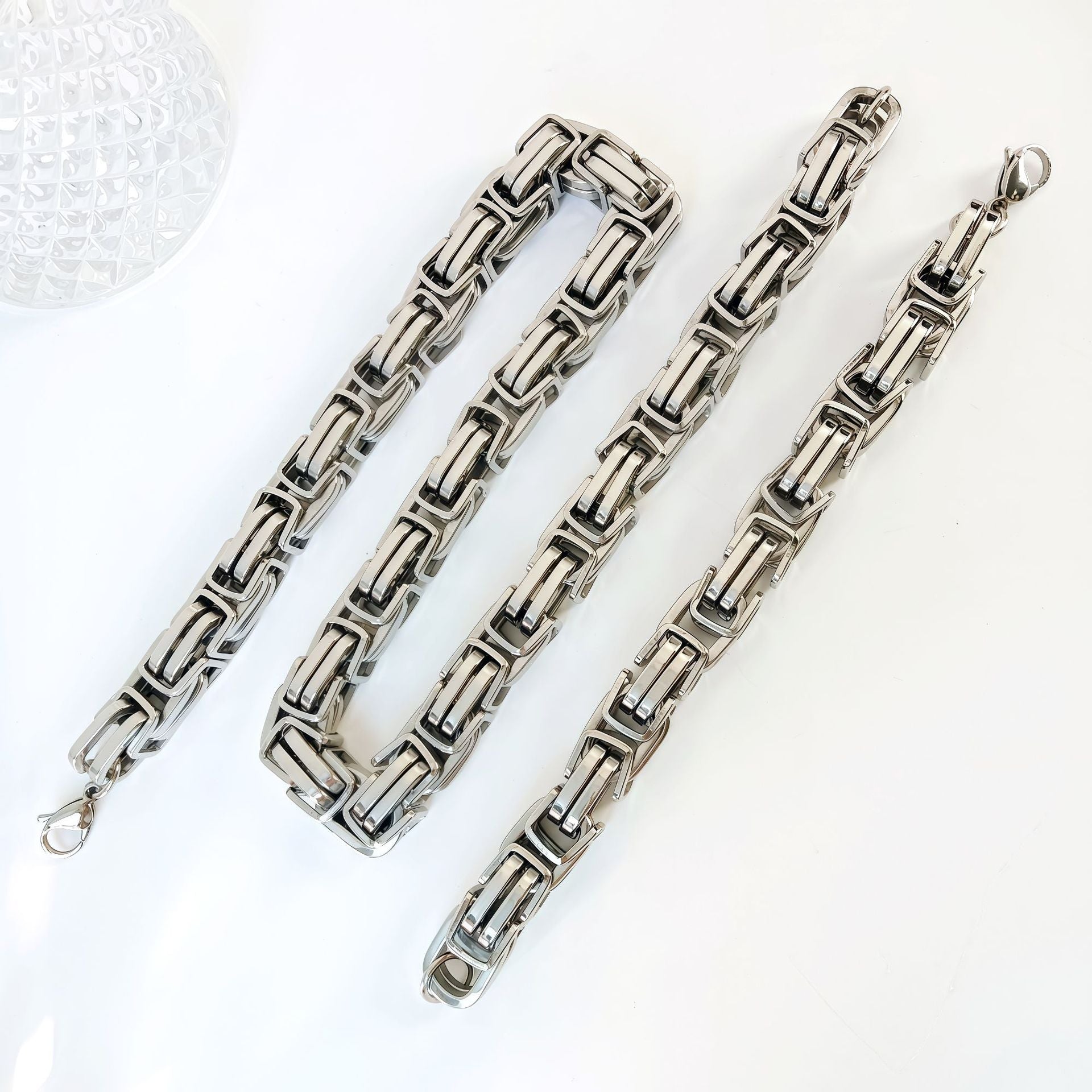 Handmade Geometric Hip-Hop Necklace In Steel Color With Byzantine Chain, 304 Stainless Steel, Unisex