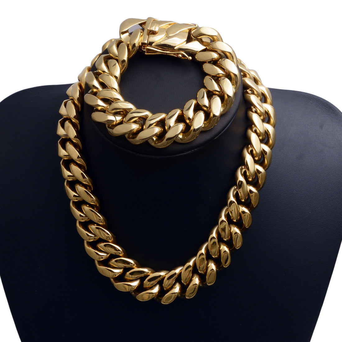Geometric Men's Hip-Hop Cuban Chain Link Necklace In 18K Real Gold Plated Titanium Steel With Cuban Link Chain Curb Chain