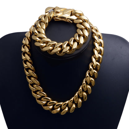 Geometric Men's Hip-Hop Cuban Chain Link Necklace In 18K Real Gold Plated Titanium Steel With Cuban Link Chain Curb Chain