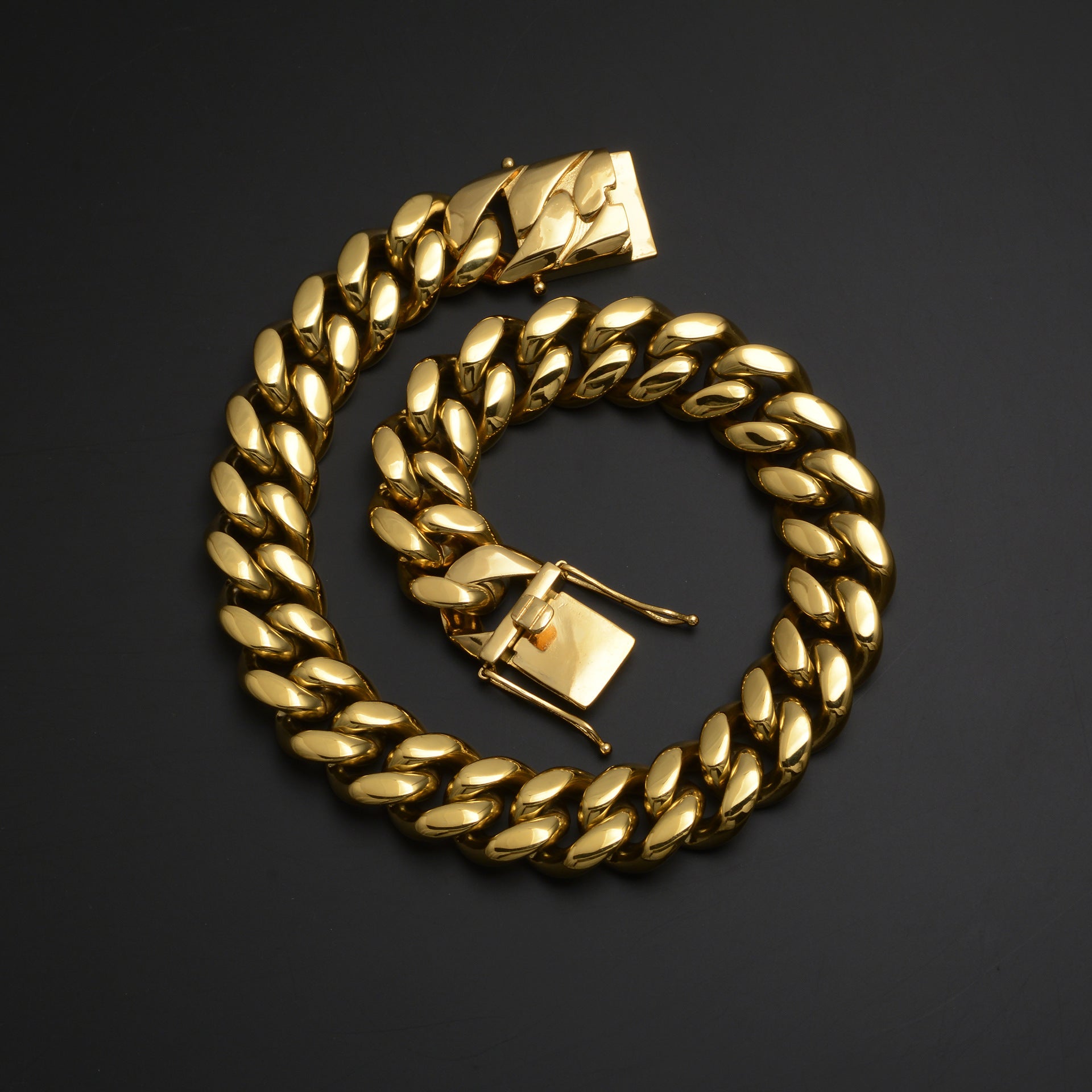 Geometric Men's Hip-Hop Cuban Chain Link Necklace In 18K Real Gold Plated Titanium Steel With Cuban Link Chain Curb Chain
