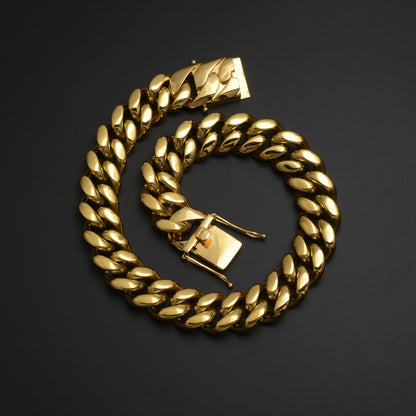 Geometric Men's Hip-Hop Cuban Chain Link Necklace In 18K Real Gold Plated Titanium Steel With Cuban Link Chain Curb Chain
