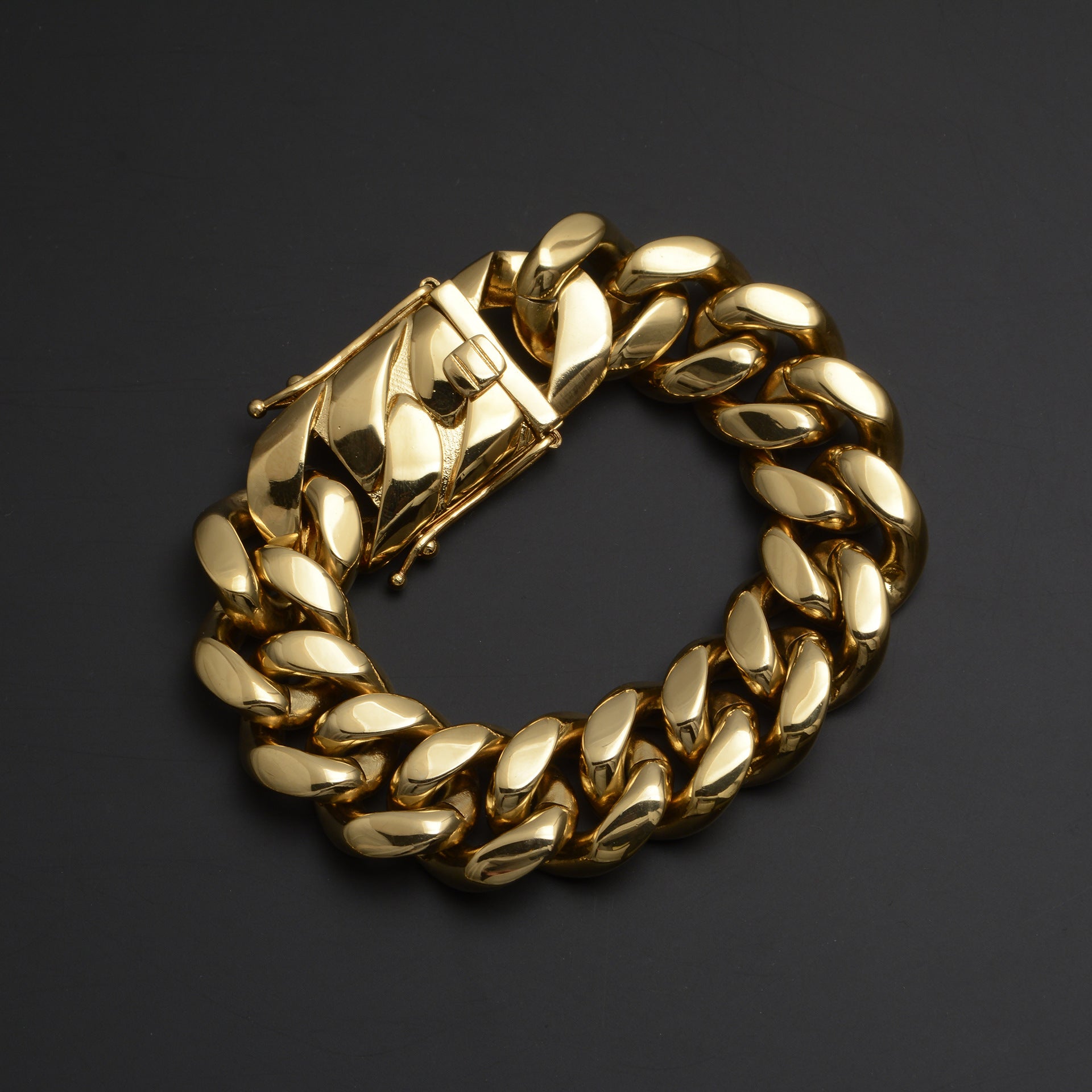 Geometric Men's Hip-Hop Cuban Chain Link Necklace In 18K Real Gold Plated Titanium Steel With Cuban Link Chain Curb Chain