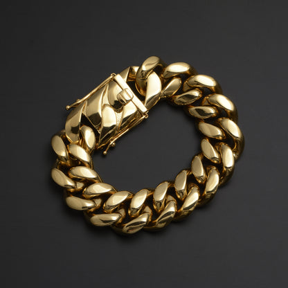 Geometric Men's Hip-Hop Cuban Chain Link Necklace In 18K Real Gold Plated Titanium Steel With Cuban Link Chain Curb Chain