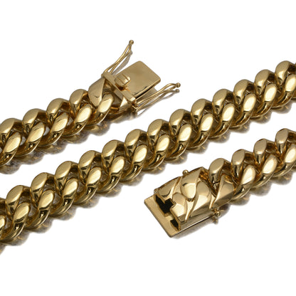 Geometric Men's Hip-Hop Cuban Chain Link Necklace In 18K Real Gold Plated Titanium Steel With Cuban Link Chain Curb Chain