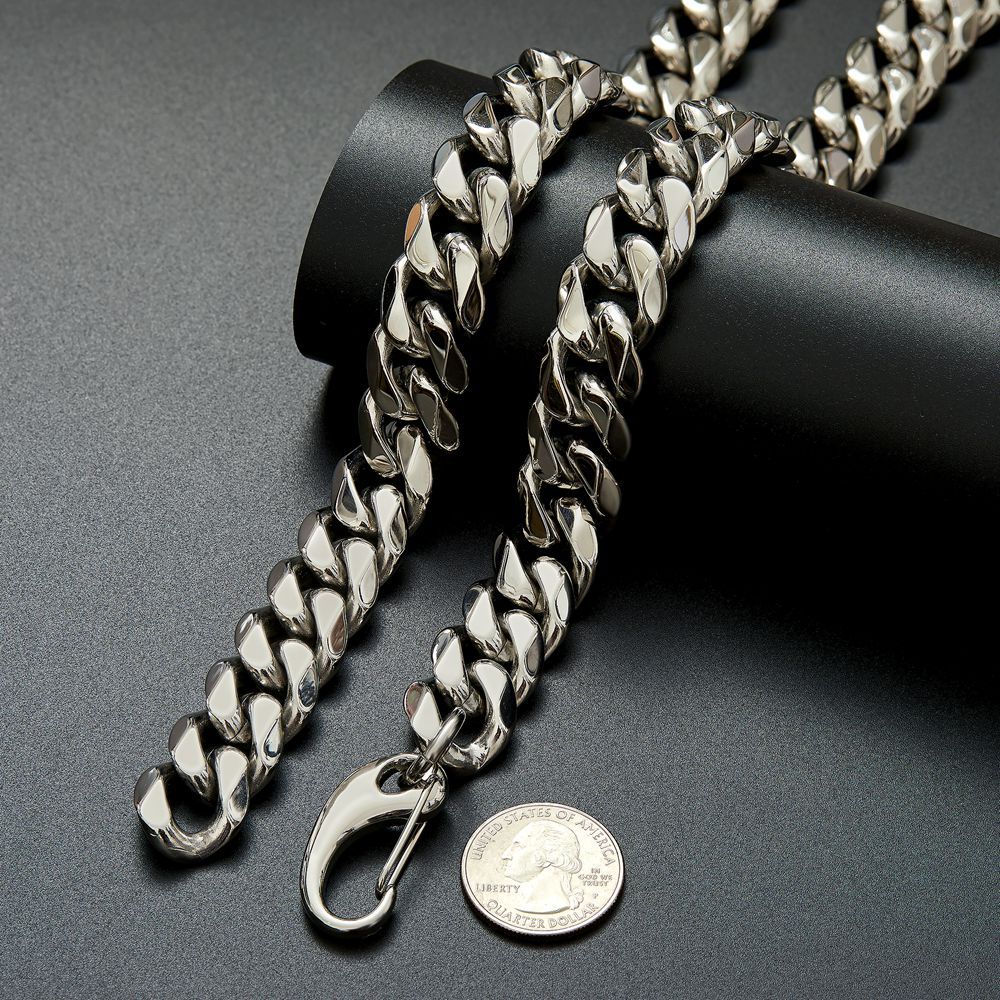 Men's Cuban Chain Link Necklace In Steel Color, Made Of Durable Titanium Steel With Classic Cuban Link Curb Chain Design