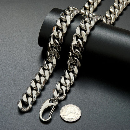 Men's Cuban Chain Link Necklace In Steel Color, Made Of Durable Titanium Steel With Classic Cuban Link Curb Chain Design
