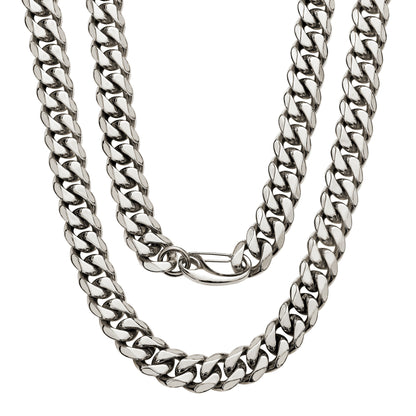 Men's Cuban Chain Link Necklace In Steel Color, Made Of Durable Titanium Steel With Classic Cuban Link Curb Chain Design