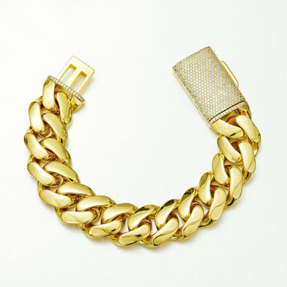 Geometric Cuban Chain Link Necklace In 304 Stainless Steel With Zircon Inlay, 14K Real Gold Plated, Unisex Cuban Link Chain Curb Chain