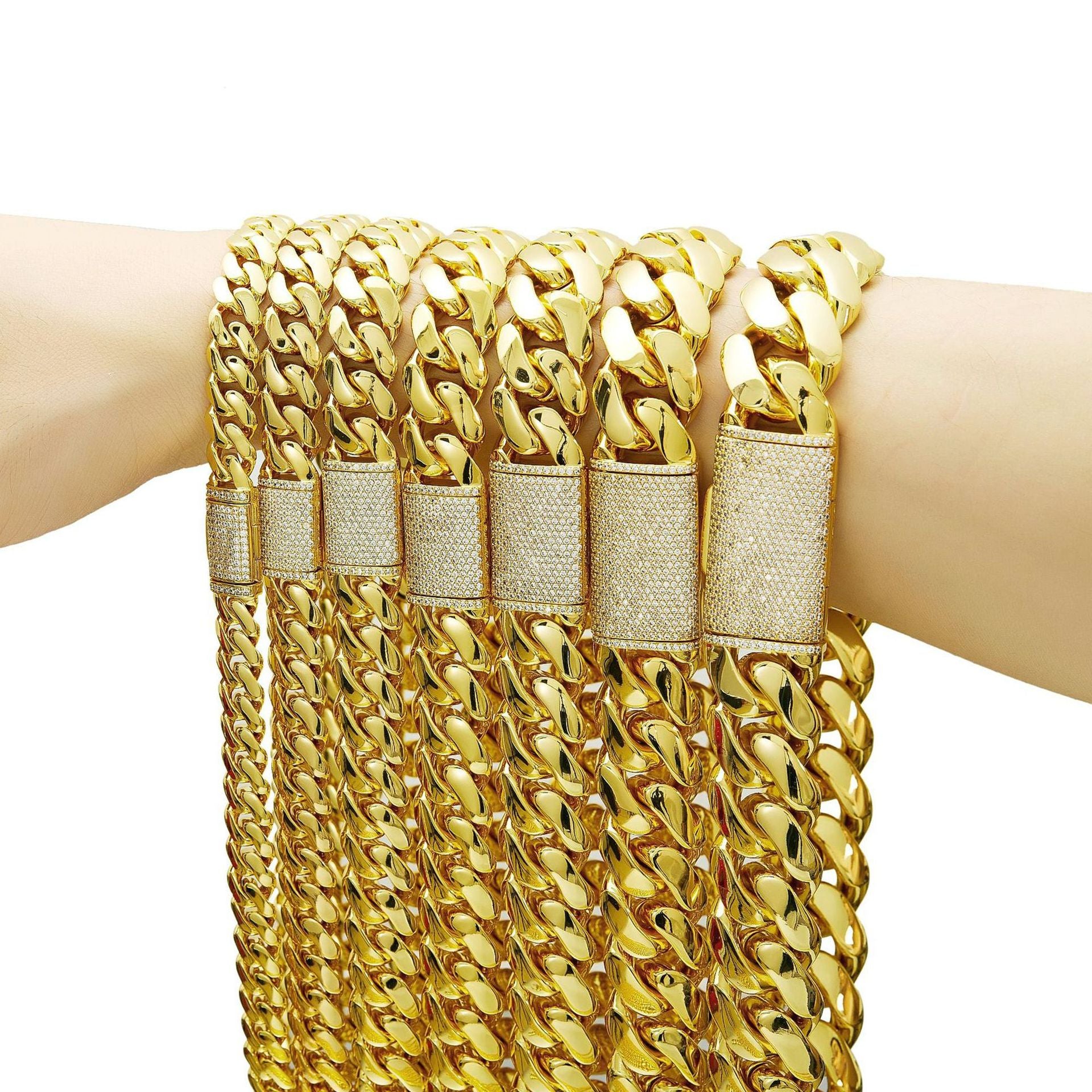 Geometric Cuban Chain Link Necklace In 304 Stainless Steel With Zircon Inlay, 14K Real Gold Plated, Unisex Cuban Link Chain Curb Chain