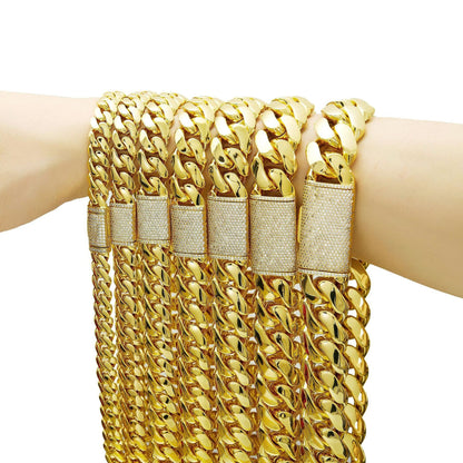 Geometric Cuban Chain Link Necklace In 304 Stainless Steel With Zircon Inlay, 14K Real Gold Plated, Unisex Cuban Link Chain Curb Chain