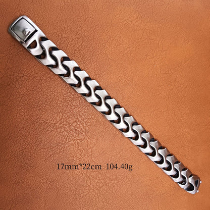 Handmade Hip-Hop Lines Bracelets In Stainless Steel With Titanium Steel Chain, Unisex Design