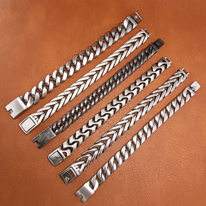 Handmade Hip-Hop Lines Bracelets In Stainless Steel With Titanium Steel Chain, Unisex Design