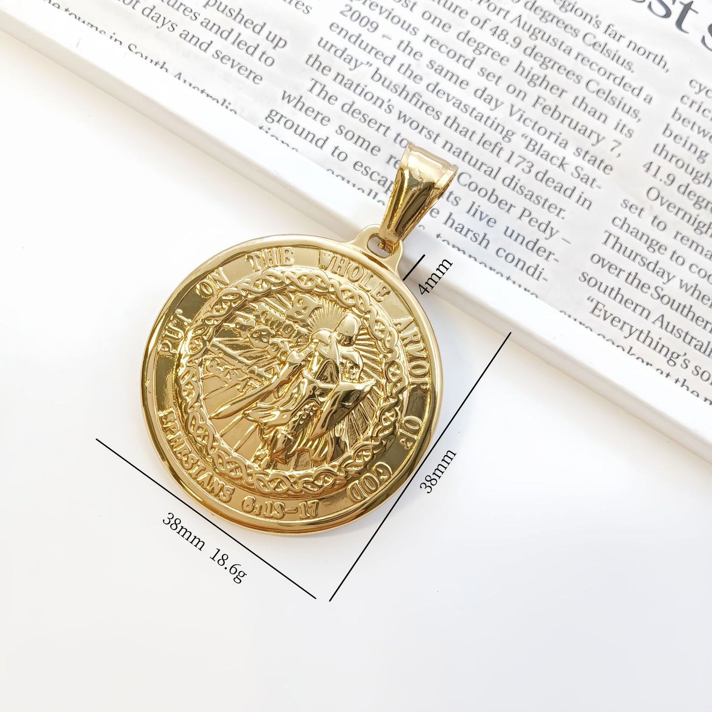 Roman Style Quadrilateral Pendant In 304 Stainless Steel With Electroplated Gold Plating And Polished Finish, Steel Color