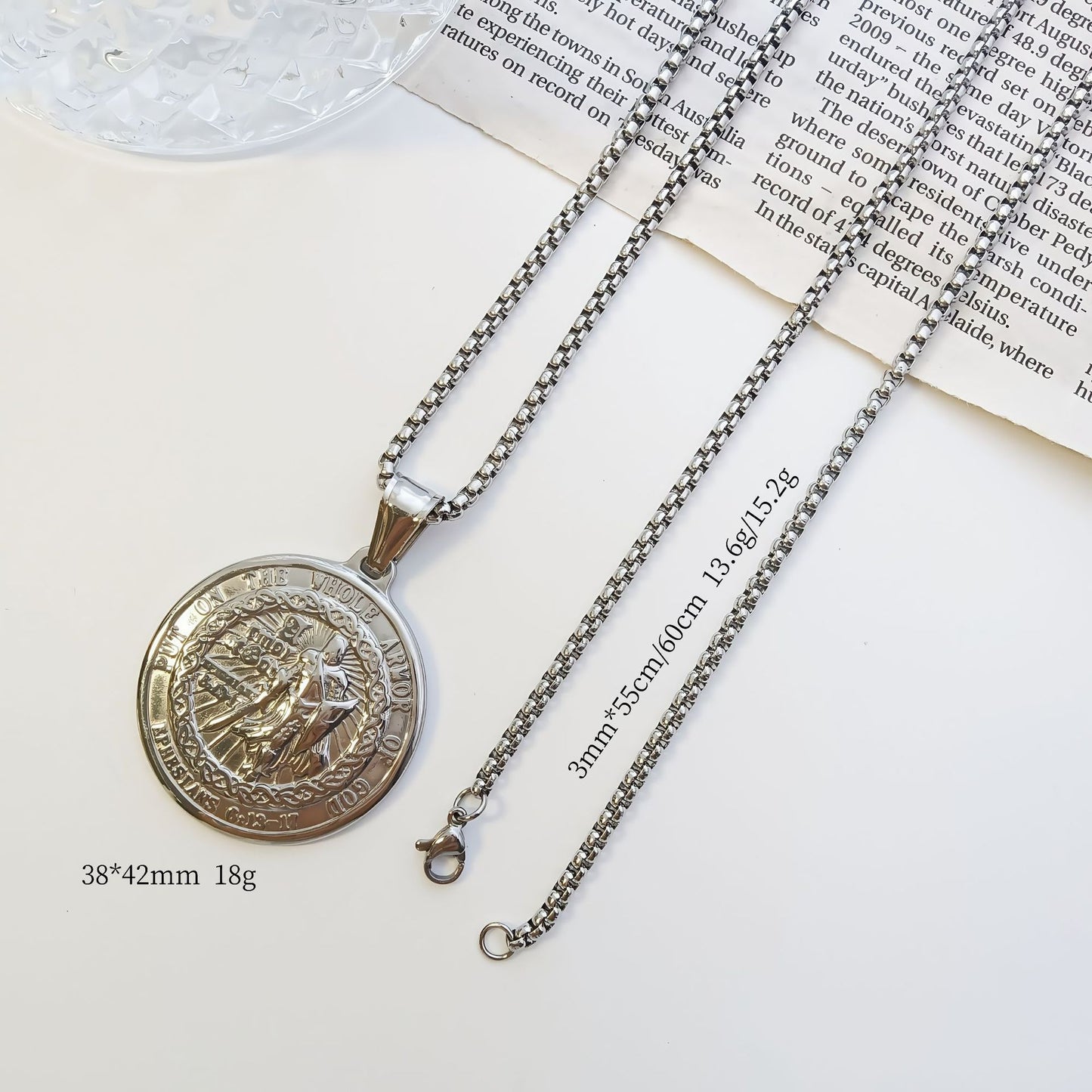 Roman Style Quadrilateral Pendant In 304 Stainless Steel With Electroplated Gold Plating And Polished Finish, Steel Color