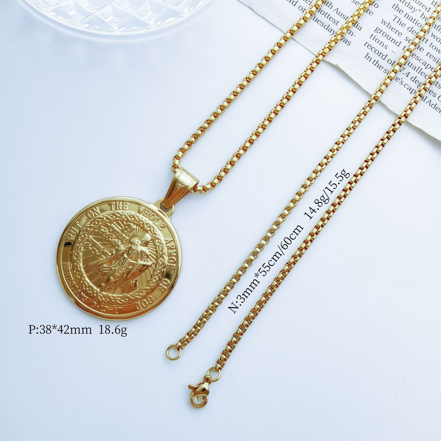 Roman Style Quadrilateral Pendant In 304 Stainless Steel With Electroplated Gold Plating And Polished Finish, Steel Color