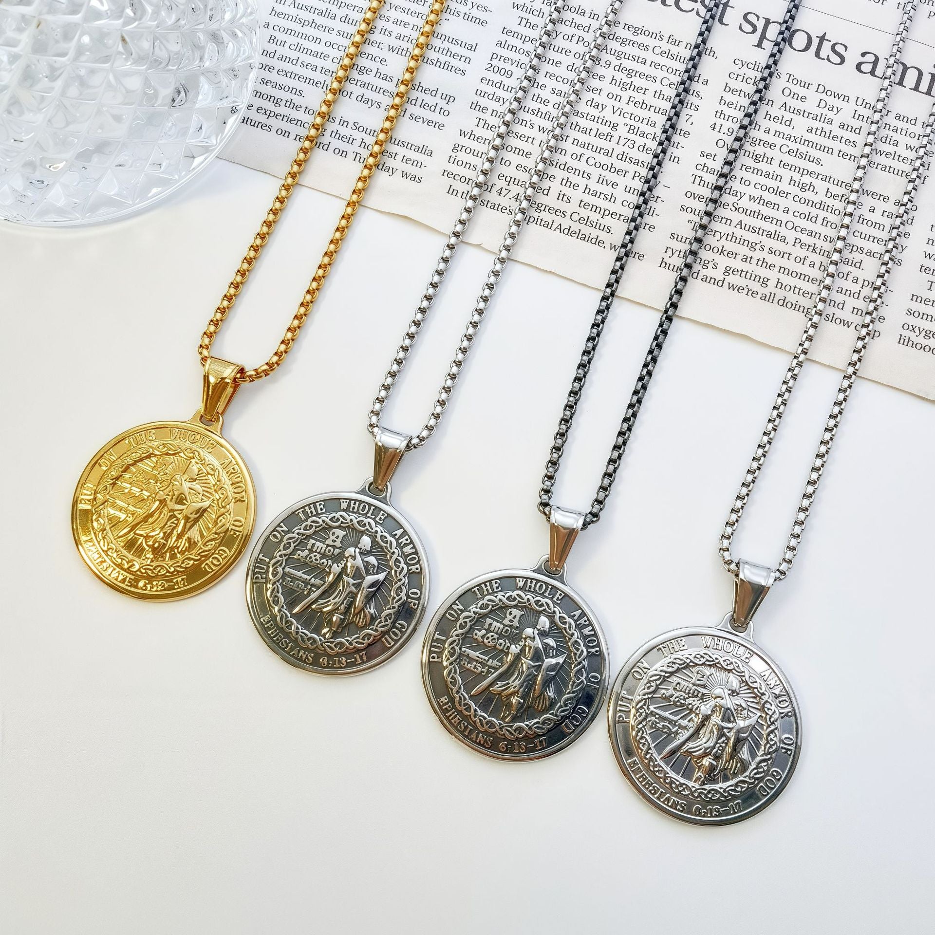 Roman Style Quadrilateral Pendant In 304 Stainless Steel With Electroplated Gold Plating And Polished Finish, Steel Color
