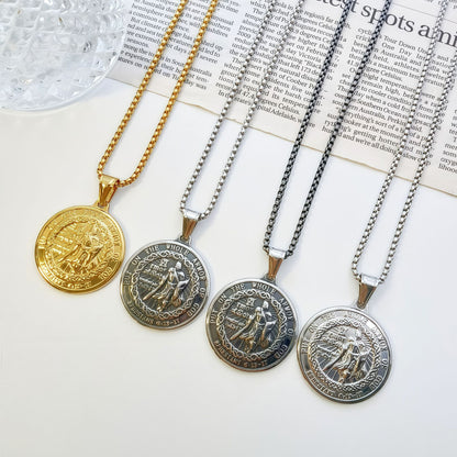 Roman Style Quadrilateral Pendant In 304 Stainless Steel With Electroplated Gold Plating And Polished Finish, Steel Color