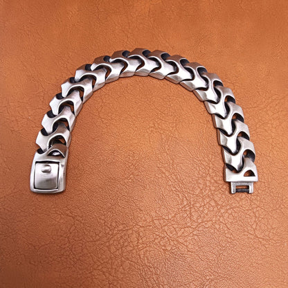 Handmade Hip-Hop Lines Bracelets In Stainless Steel With Titanium Steel Chain, Unisex Design