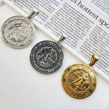 Roman Style Quadrilateral Pendant In 304 Stainless Steel With Electroplated Gold Plating And Polished Finish, Steel Color