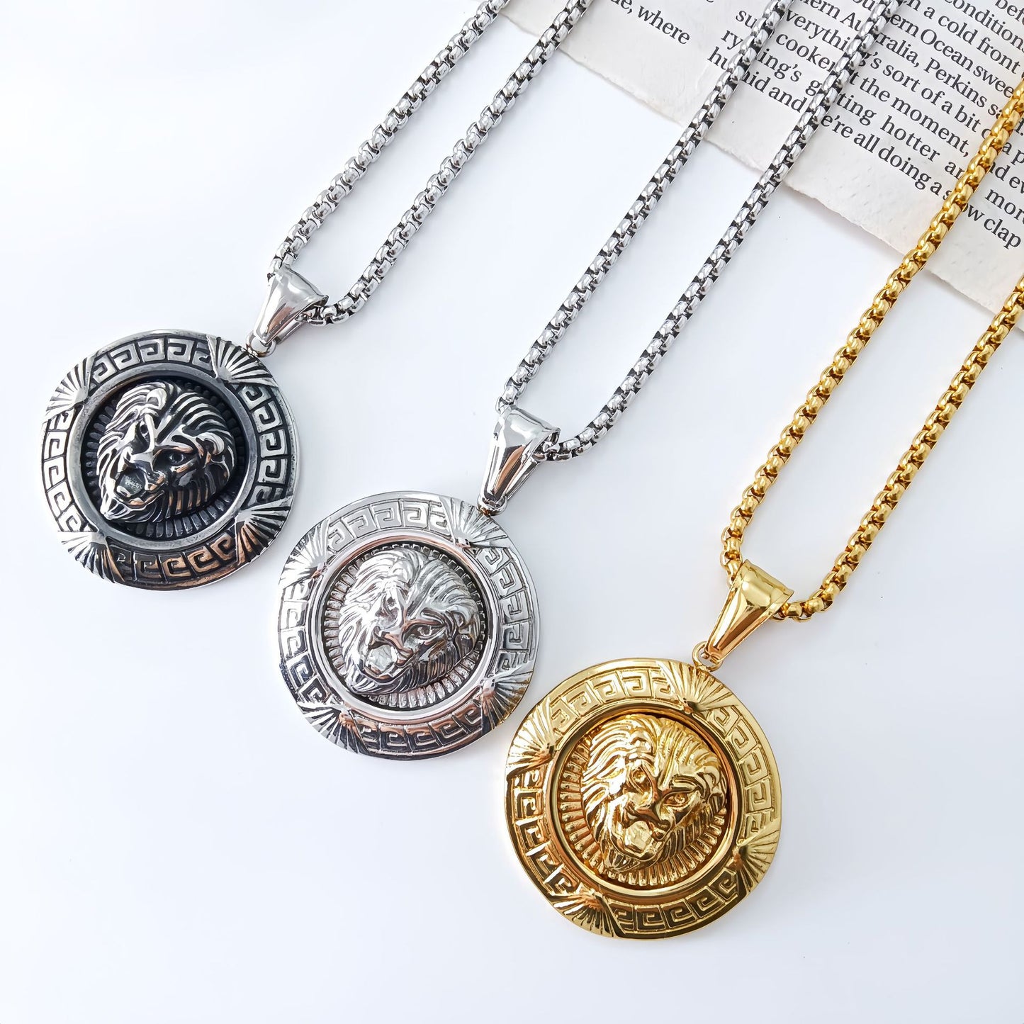 Simple Style Lion Pendant In Steel Color, Electroplated 304 Stainless Steel With Polished Finish