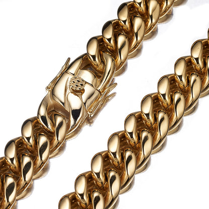 Men's Geometric Cuban Chain Link Necklace In Steel Color, Titanium Steel With 18K Real Gold Plated Electroplated Finish
