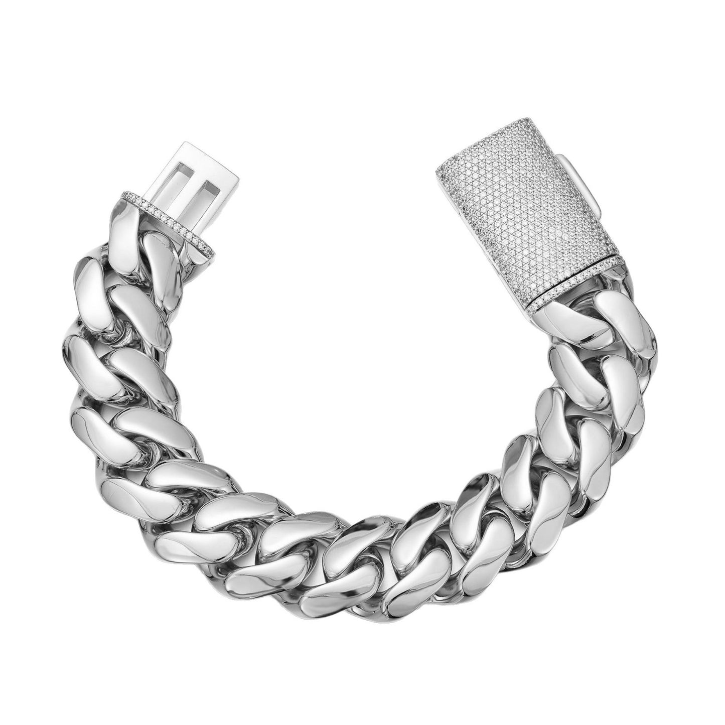 Unisex Geometric Cuban Chain Link Necklace In Steel Color, 304 Stainless Steel With Zircon Inlay, Featuring Cuban Link Chain Curb Chain