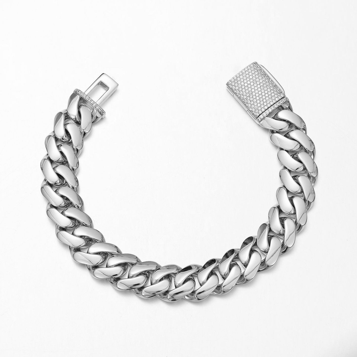 Unisex Geometric Cuban Chain Link Necklace In Steel Color, 304 Stainless Steel With Zircon Inlay, Featuring Cuban Link Chain Curb Chain