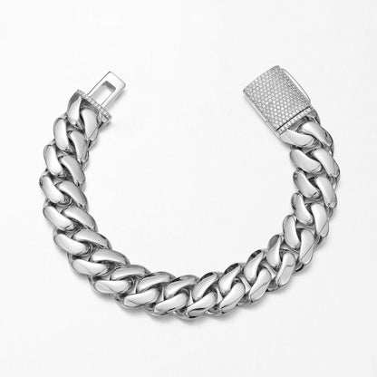 Unisex Geometric Cuban Chain Link Necklace In Steel Color, 304 Stainless Steel With Zircon Inlay, Featuring Cuban Link Chain Curb Chain