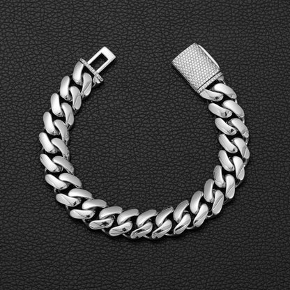 Unisex Geometric Cuban Chain Link Necklace In Steel Color, 304 Stainless Steel With Zircon Inlay, Featuring Cuban Link Chain Curb Chain