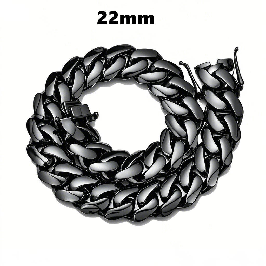 Geometric Dyed Black Hip-Hop Necklace With Titanium Steel Cuban Link Chain, Unisex Style