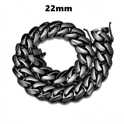 Geometric Dyed Black Hip-Hop Necklace With Titanium Steel Cuban Link Chain, Unisex Style