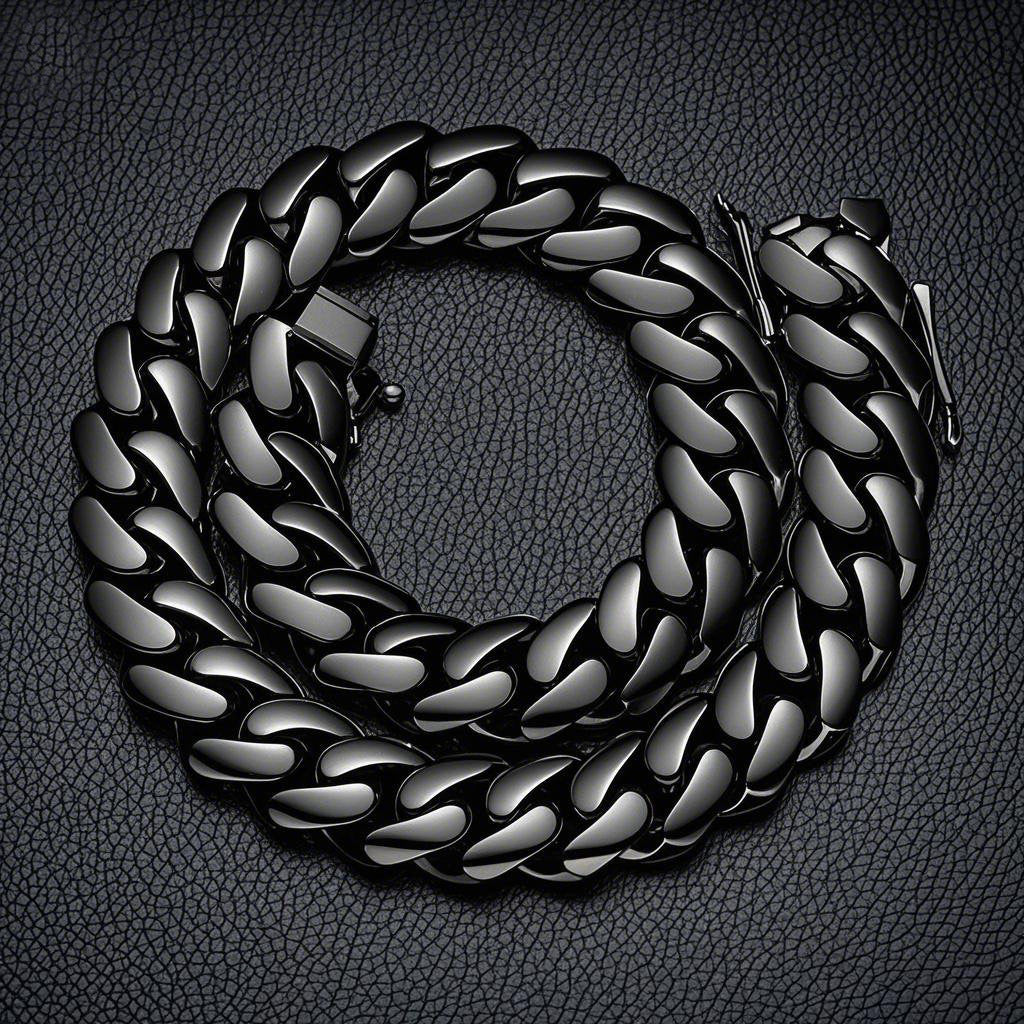 Geometric Dyed Black Hip-Hop Necklace With Titanium Steel Cuban Link Chain, Unisex Style