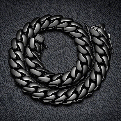 Geometric Dyed Black Hip-Hop Necklace With Titanium Steel Cuban Link Chain, Unisex Style