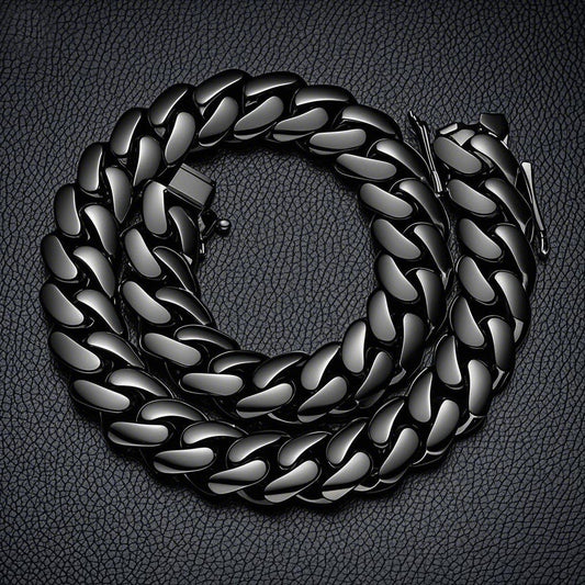 Geometric Dyed Black Hip-Hop Necklace With Titanium Steel Cuban Link Chain, Unisex Style