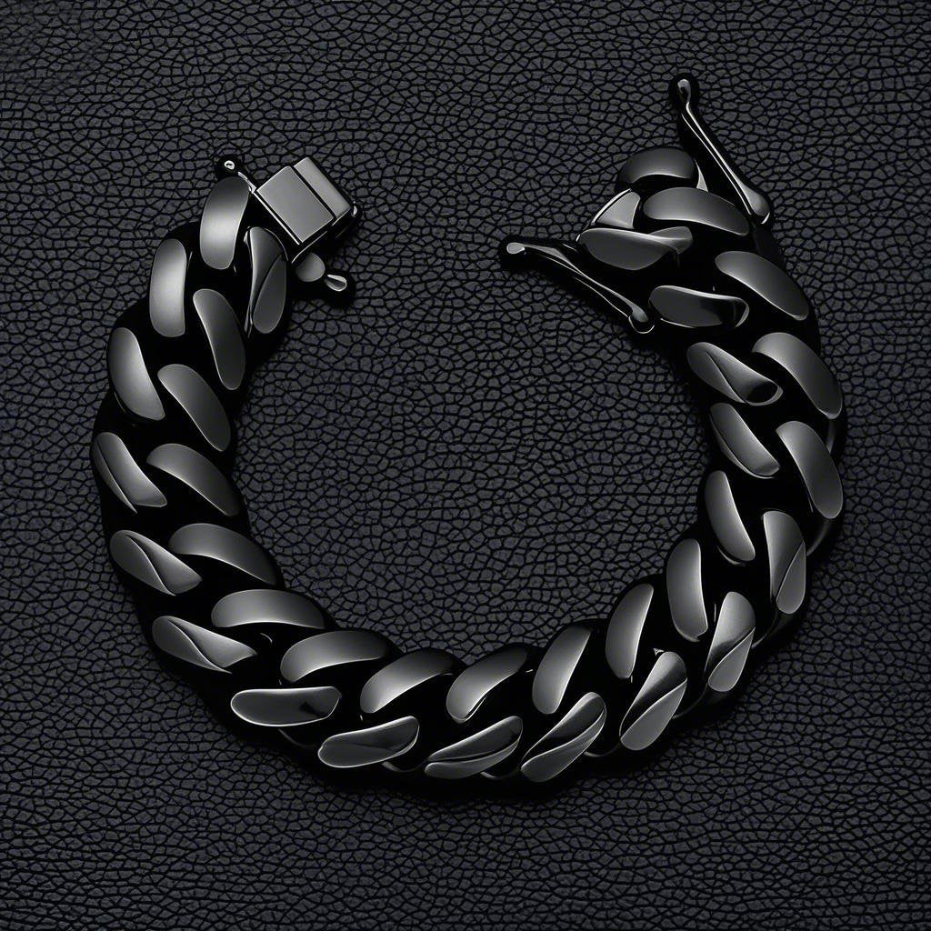 Geometric Dyed Black Hip-Hop Necklace With Titanium Steel Cuban Link Chain, Unisex Style