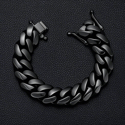Geometric Dyed Black Hip-Hop Necklace With Titanium Steel Cuban Link Chain, Unisex Style
