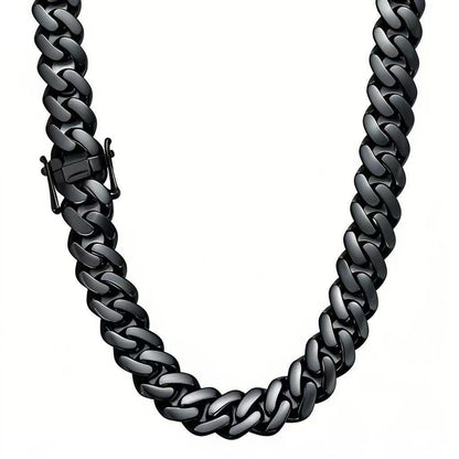 Geometric Dyed Black Hip-Hop Necklace With Titanium Steel Cuban Link Chain, Unisex Style