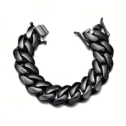 Geometric Dyed Black Hip-Hop Necklace With Titanium Steel Cuban Link Chain, Unisex Style