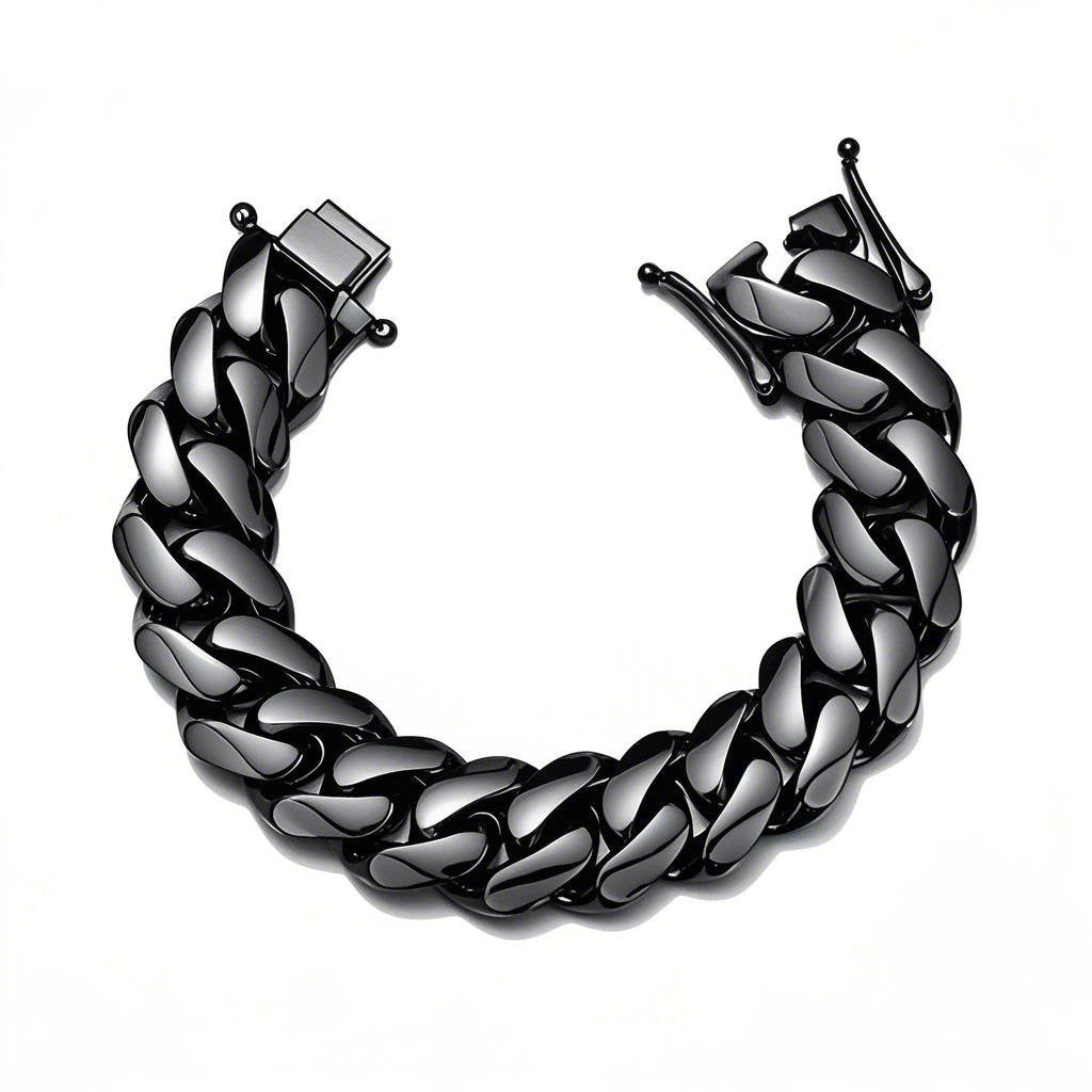Geometric Dyed Black Hip-Hop Necklace With Titanium Steel Cuban Link Chain, Unisex Style